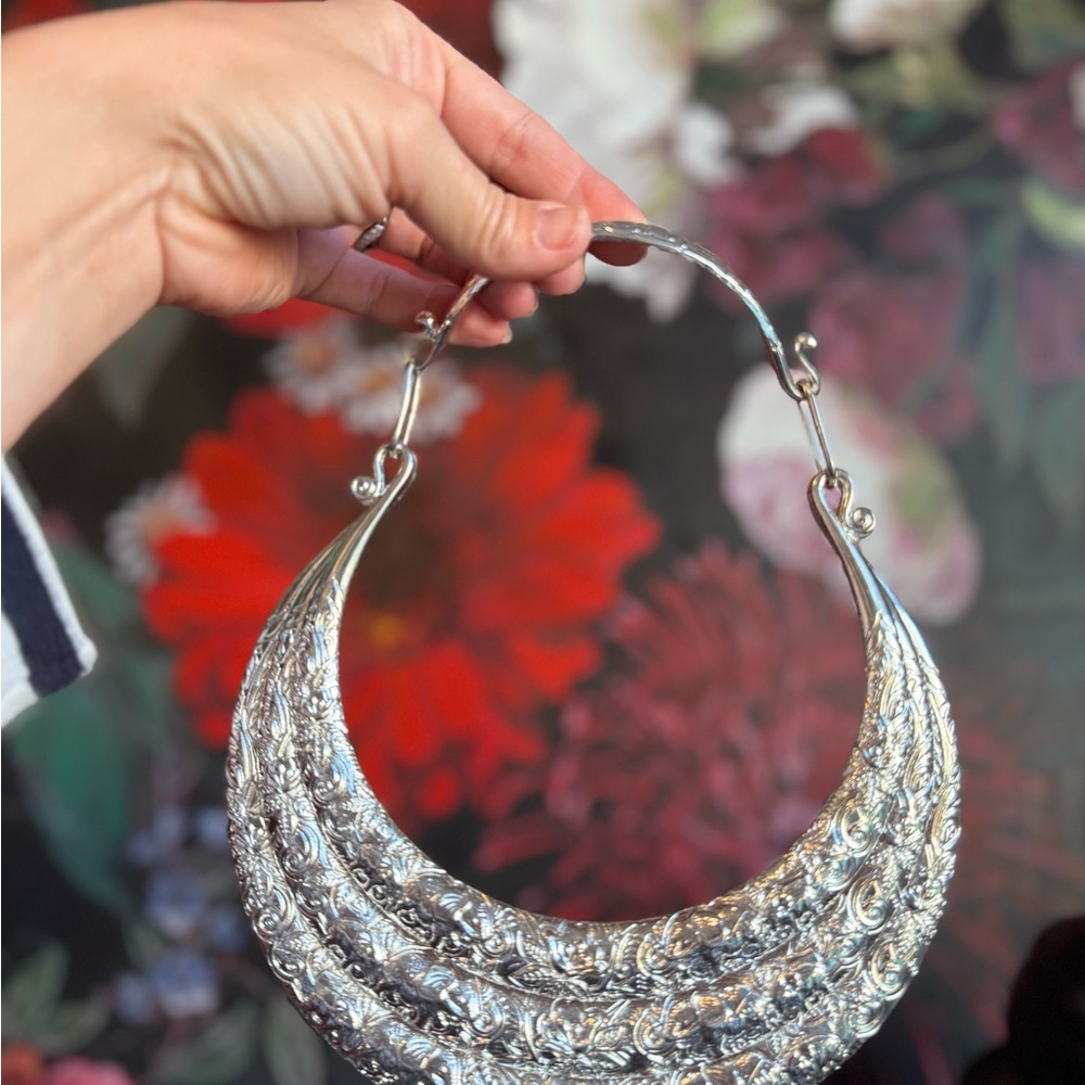 Three Layer Silver Statement Necklace - Picture 4 of 7